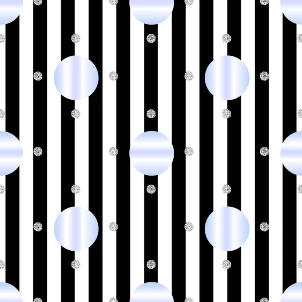 Seamless Monochrome Blue Dot Silver Dot Glitter Stripe Pattern Background — Stock Vector