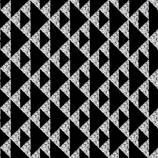 Seamless Silver Glitter Triangle Pattern Black Background — Stock Vector