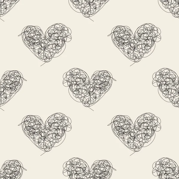 Sans Couture Monochrome Abstrait Dessiné Main Fond Motif Coeur — Image vectorielle