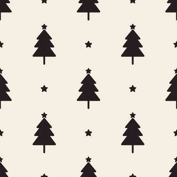 Nahtloser Monochromer Weihnachtlicher Hintergrund Mit Kiefer Und Stern — Stockvektor