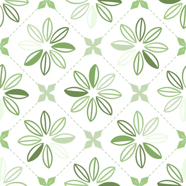 Patrón Flores Hojas Verdes Sin Costuras Sobre Fondo Blanco — Vector de stock