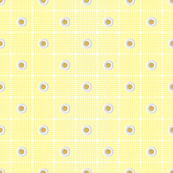 Seamless Gold Dot Glitter White Dot Paper Pattern Yellow Stripe — Stock Vector