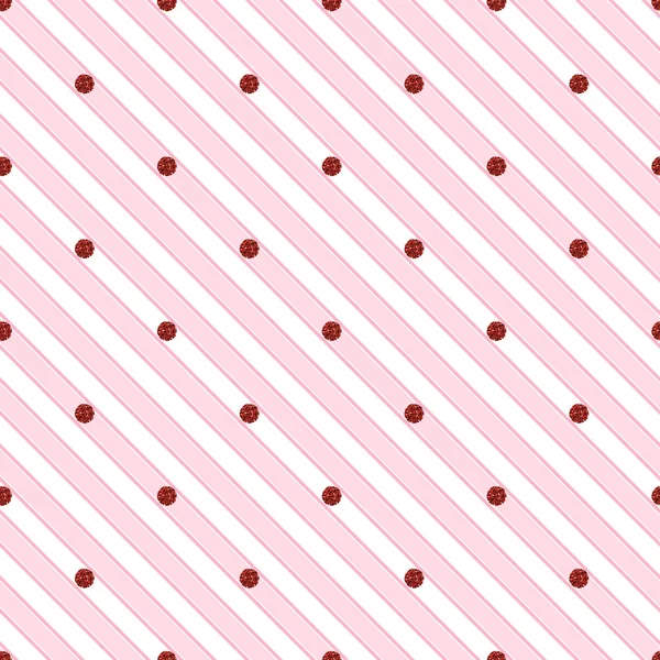 Seamless Red Dot Glitter Pattern Pink Stripe Background — Stock Vector