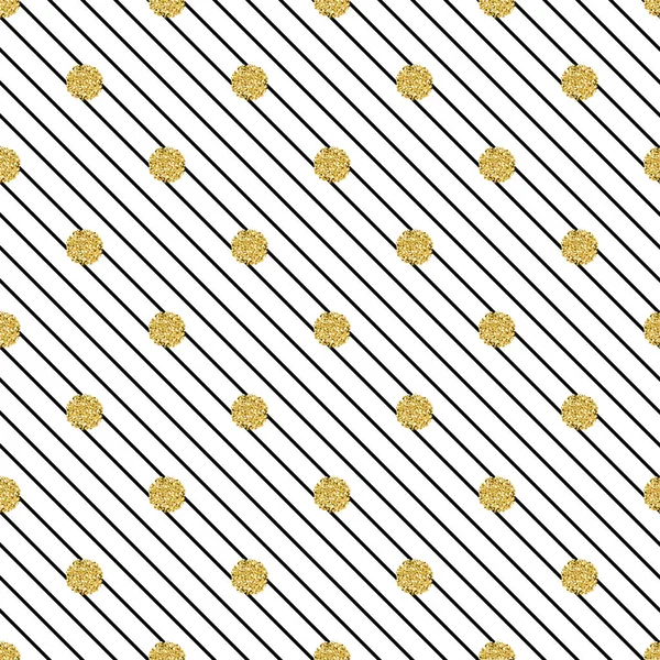 Seamless Gold Dot Glitter White Stripe Pattern Background — Stock Vector
