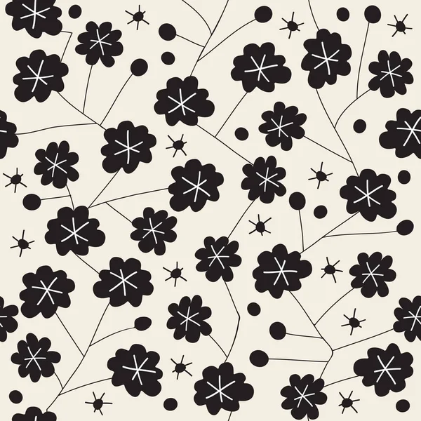 无缝单色手绘日本花卉图案背景 — 图库矢量图片