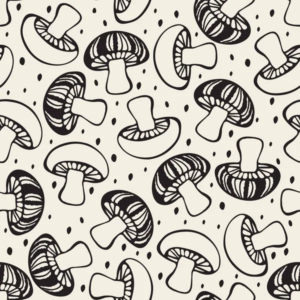 Seamless Monochrome Hand Drawn Doodle Mushroom Pattern Background — 스톡 벡터