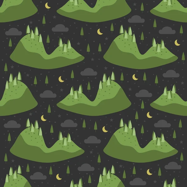 Безморский Рисунок Зеленого Острова Форрест Фоне Ночного Неба — стоковый вектор