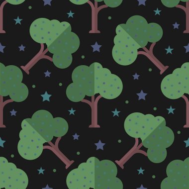 Siyah zemin üzerinde yıldız ve nokta desenli kusursuz bir fantezi ağacı