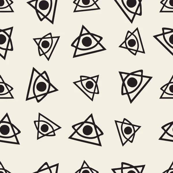 Nahtlose Monochrom Handgezeichnete Augen Mit Dreiecksmuster Hintergrund — Stockvektor
