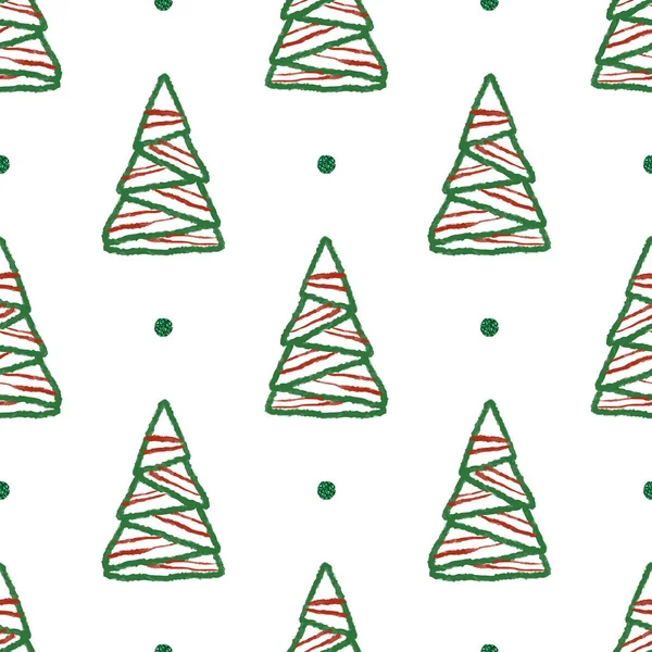 Mão Sem Costura Desenhar Árvore Natal Com Brilho Padrão Fundo — Vetor de Stock