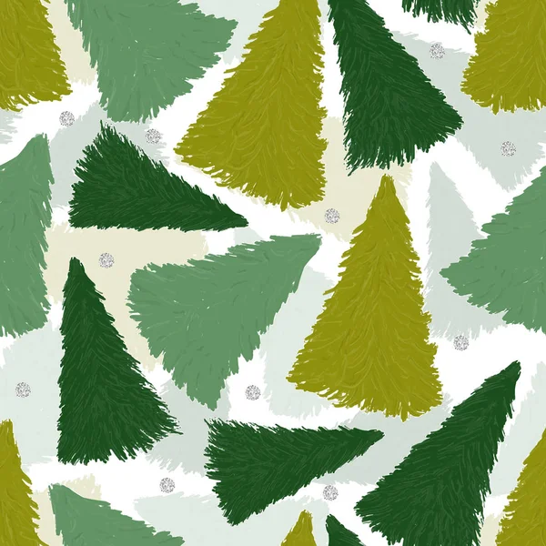 Naadloze Monochrome Groene Kerstboom Patroon Achtergrond — Stockvector