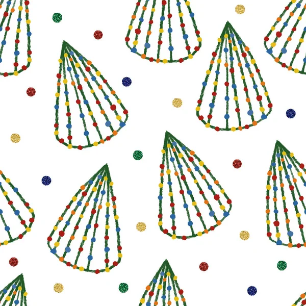 Seamless Christmas Pattern Background Colorful Glitter Pine Tree — 스톡 벡터