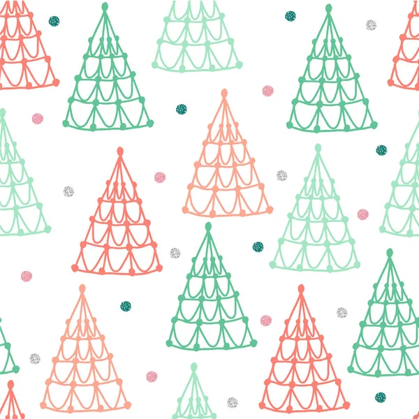 Çam Ağacı Parıldayan Yıldızla Renksiz Pastel Noel Desenli Arka Plan — Stok Vektör