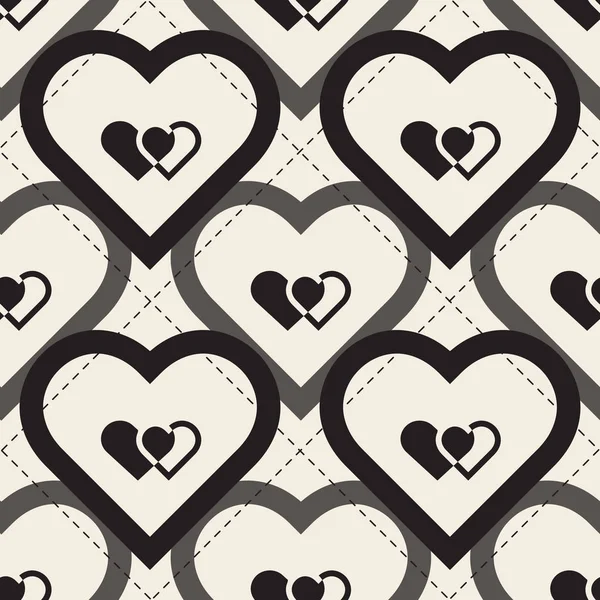 Nahtloser Hintergrund Mit Valentin Muster Und Monochromen Herzen — Stockvektor