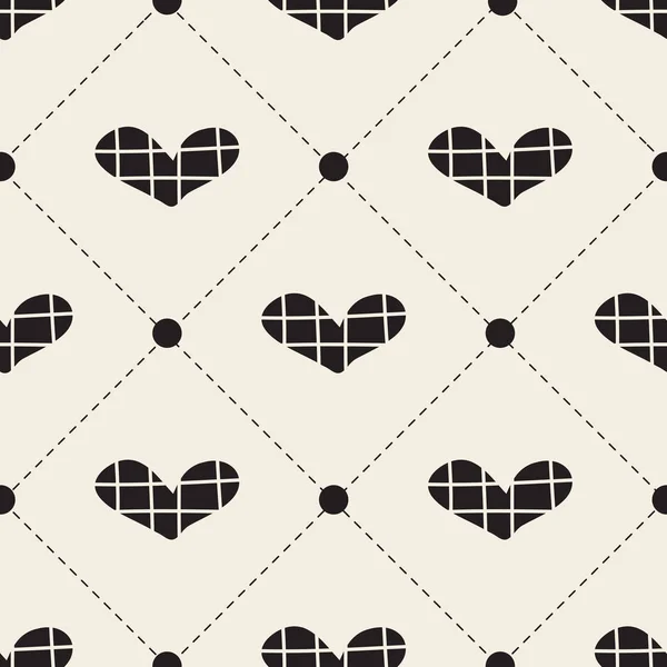 Nahtloser Monochromer Valentiner Hintergrund Mit Handgezeichneten Streifen Herz Und Tupfen — Stockvektor
