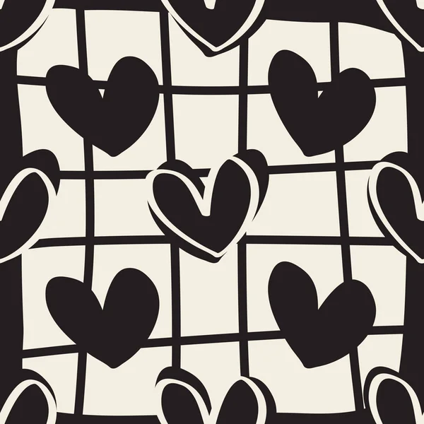 Nahtlose Valentine Muster Hintergrund Mit Monochromen Hand Gezeichnet Herz — Stockvektor