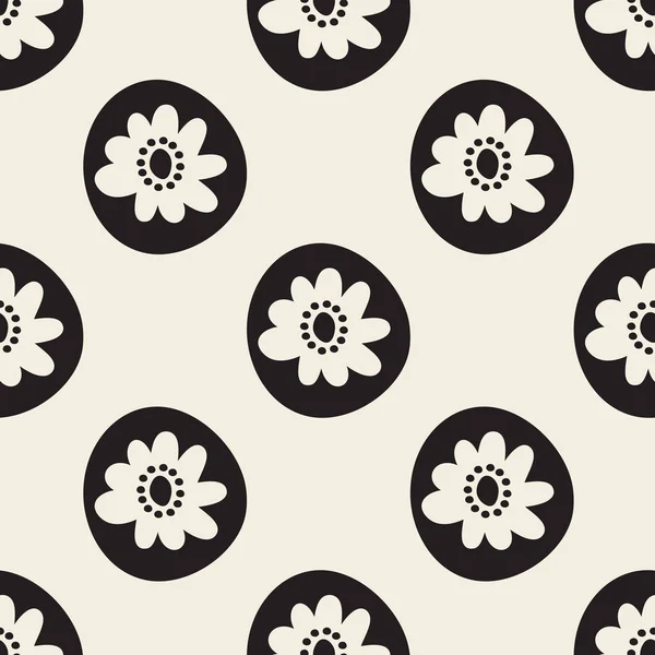 Seamless Monochrome Hand Drawn Flower Stamp Pattern Background — Stock Vector