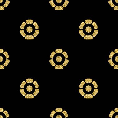 Siyah arkaplanda kusursuz altın parıltılı çiçek deseni