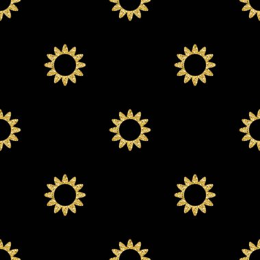 Siyah arkaplanda kusursuz altın parıltılı çiçek deseni