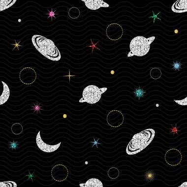 Yıldız, uzay ve galaksi ile çizgili arkaplanda pürüzsüz renksiz parıltı deseni