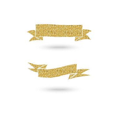 Beyaz arkaplanda iki altın parıltılı pankart