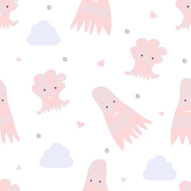  Kusursuz, soyut el çizimi, ışıltılı arka planı olan canavar çizgi film karakteri.