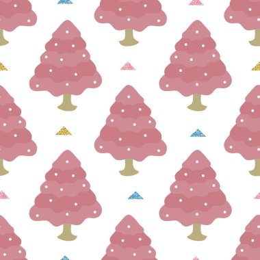 Kusursuz Noel sezonu, el çizimi pastel parıltılı çam ağaçları desenli arka plan.