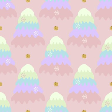 Kar ve pastel çam ağacının arka planında kusursuz noel deseni