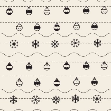 Kar ve top ile kusursuz monokrom Noel desenli arka plan