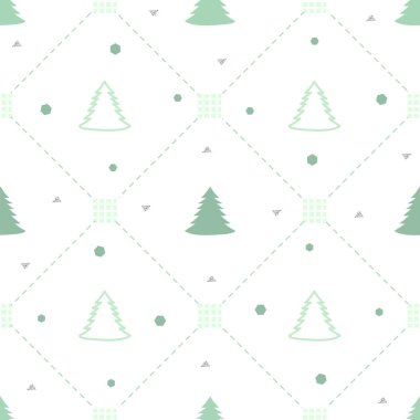 Beyaz arka planda yeşil çam ağacı olan kusursuz noel deseni