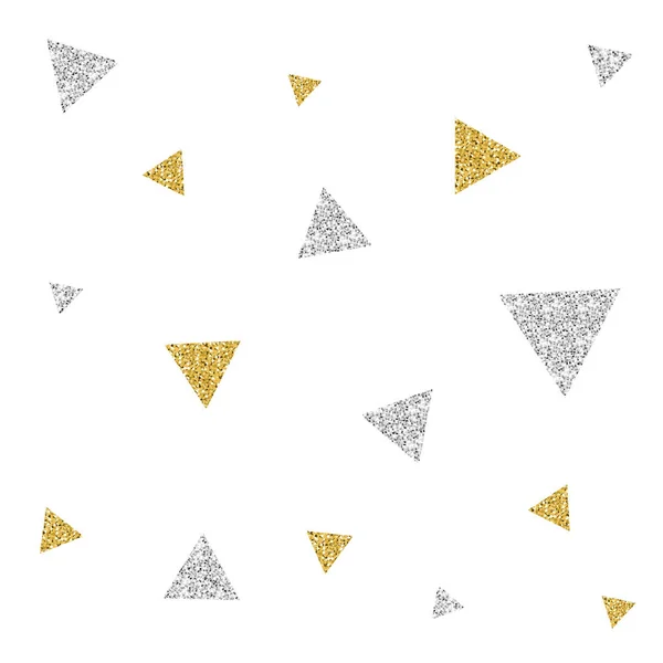 Senza Cuciture Oro Argento Glitter Triangolo Modello Sfondo Bianco — Vettoriale Stock
