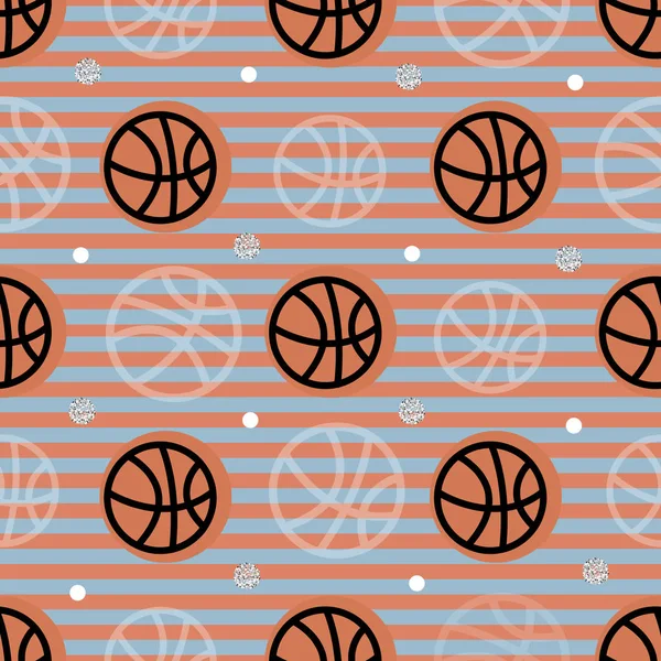 Seamless Sport Pattern Stripe Background Basketball — Stock Vector