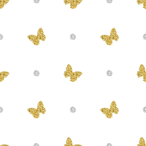 Sans Couture Papillon Paillettes Avec Fond Motif Point Argent — Image vectorielle