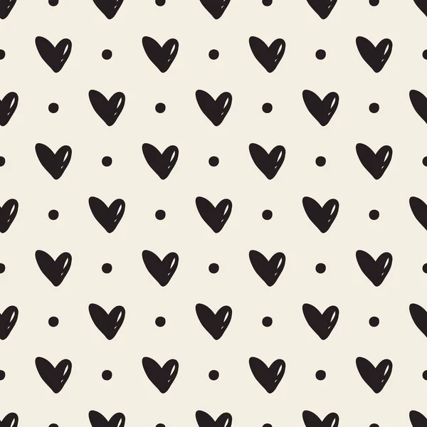 Seamless Pattern Background Monochrome Hand Drawn Heart Dot — 스톡 벡터