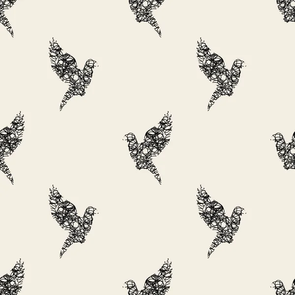 Nahtloser Monochromer Handgezeichneter Vogel Aus Dem Linienmuster Hintergrund — Stockvektor