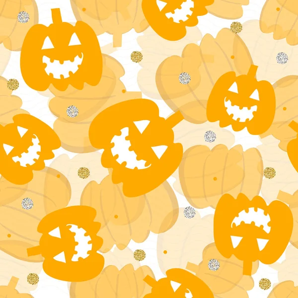 オレンジ色のカボチャとシームレスハロウィン要素パターンの背景 — ストックベクタ