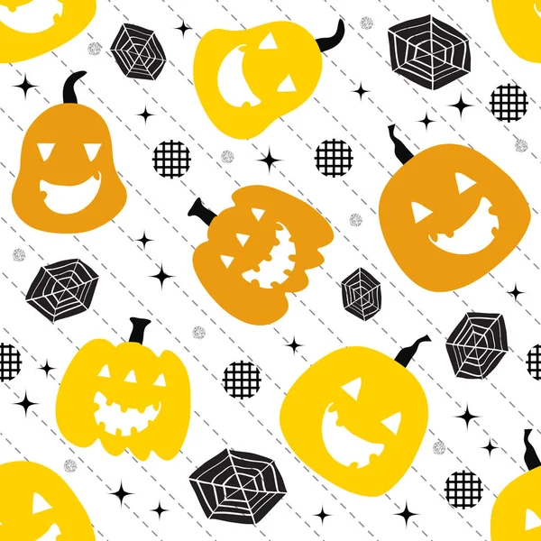 Brillo Sin Costuras Patrón Halloween Fondo Con Calabaza — Vector de stock