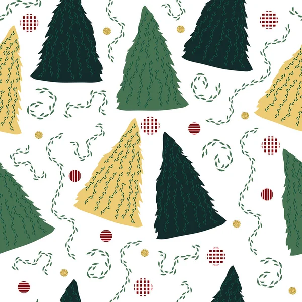 Nahtlose Weihnachtszeit Mit Kiefer Und Dot Glitter Muster Hintergrund — Stockvektor