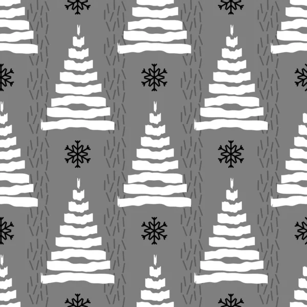 Seamless Christmas Season White Pine Tree Line Pattern Background — Stock Vector