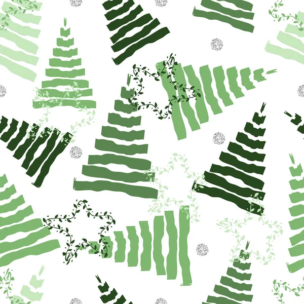 Naadloze Kerst Seizoen Met Monochrome Groene Dennen Boom Patroon Achtergrond — Stockvector