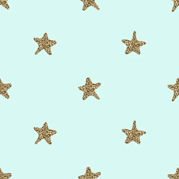 Seamless Hand Draw Gold Glitter Star Shape Pattern Background — Stock Vector