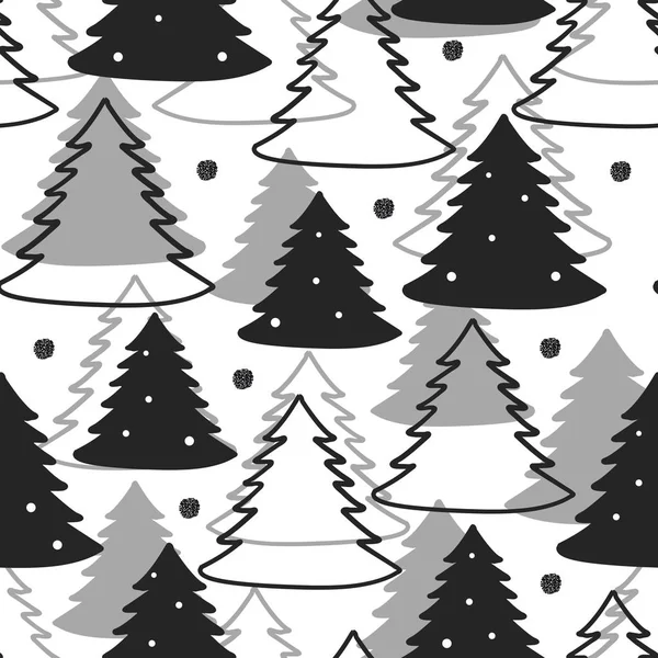Бесшовный Фон Рождественского Рисунка Черным Блеском Монохромной Сосной — стоковый вектор