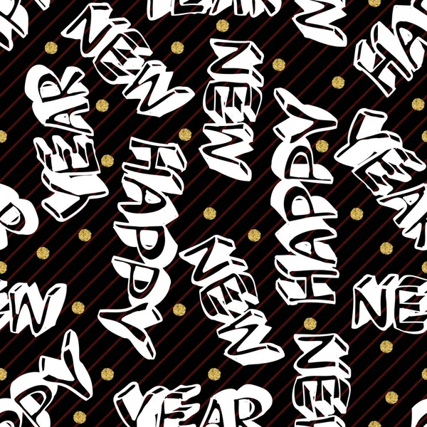 Hladká Ruka Kreslené Šťastný Nový Rok Zlatou Tečkou Třpytky Vzor — Stockový vektor