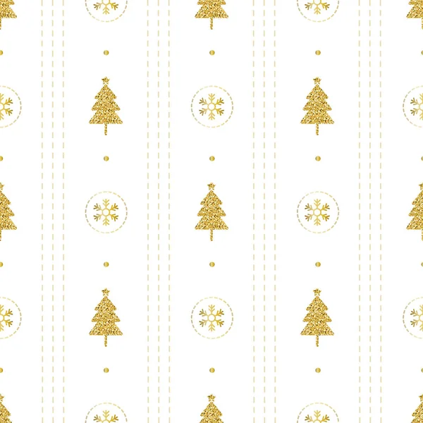 Padrão Natal Sem Costura Com Ouro Glitter Pinheiro Floco Neve — Vetor de Stock