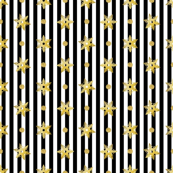 Seamless Christmas Pattern Gold Glitter Snowflake Dot Stripe Background — 图库矢量图片