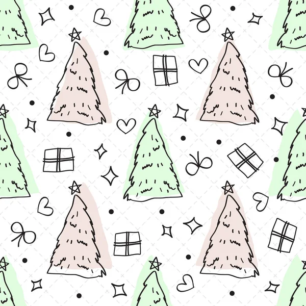 Patrón Navidad Dibujado Mano Sin Costuras Sobre Fondo Blanco Con — Archivo Imágenes Vectoriales