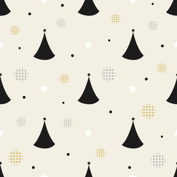Noël Sans Couture Avec Pin Noir Confettis Flocons Neige Fond — Image vectorielle