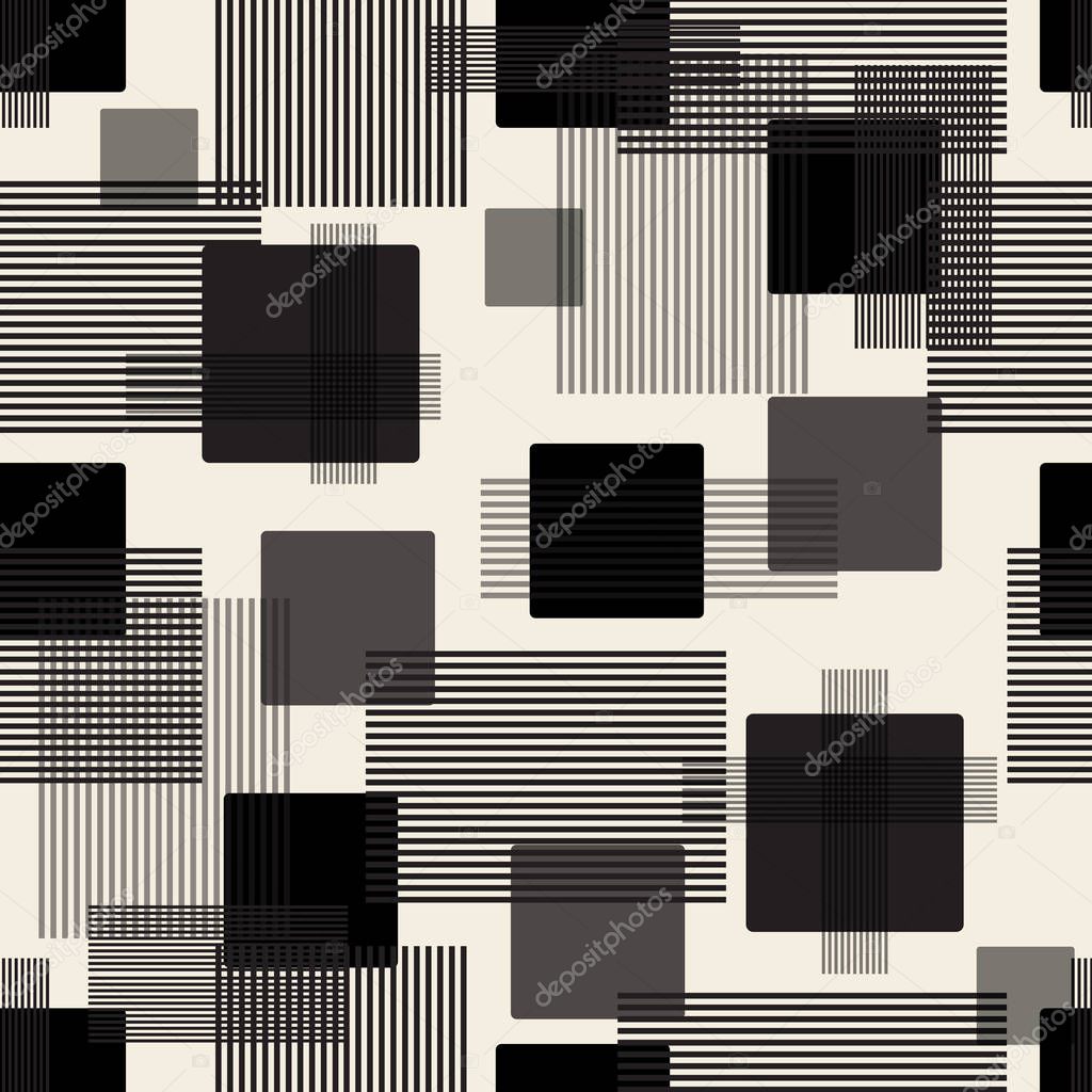 seamless monochrome geometric pattern background with square and stripe line