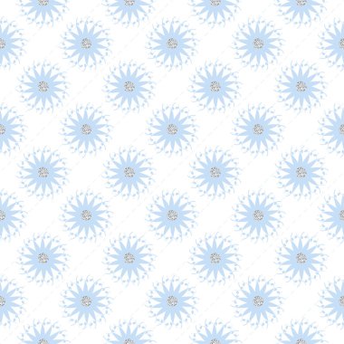 Beyaz arkaplanda kusursuz mavi ve gümüş parıltılı çiçek deseni