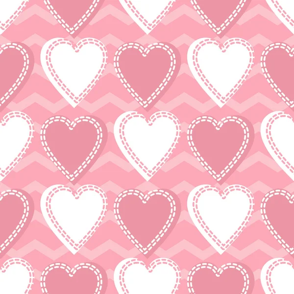 Seamless Sweet Valentine Pattern Zigzag Background Pink Hand Drawn Heart — Stock Vector